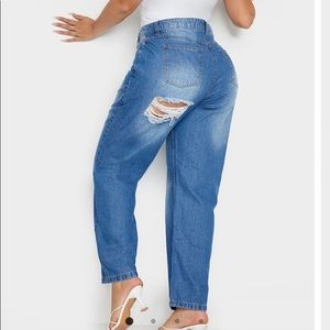Blue Straight Leg Jeans with Butt Rip